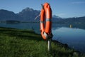 Lifebuoy hanging next to a sea