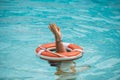 Lifebuoy help to survive concept. Support survival or save, rescue. Ring floating in a sea, life preserver. Drown people Royalty Free Stock Photo