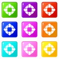 Lifebuoy icons set 9 color collection