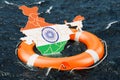 Lifebuoy with Indian map in the open sea. Safe, help and protect