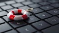 Lifebuoy on the Keyboard.AI generated image Royalty Free Stock Photo