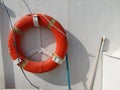 Lifebuoy or life preserver hanging on a boat Royalty Free Stock Photo