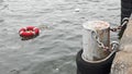 Lifebuoy for life saver floating man in the river and garbage, not eliminated properly, it will cause pollution. Environment with