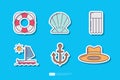 Lifebuoy Lifeguard, Anchor Symbol, Air Bed or Relax Inflatable Mattress, Man Hat, Sailboat Sailing Ship, Shellfish Animal Shell.