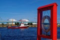 Lifebuoy, lifesaver ring captured against a ship in the sea port in Ventspils, Latvia