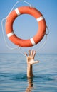 Lifebuoy for man in danger. Rescue situation