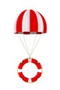 Lifebuoy and parachute on white background. Isolated 3D illustration Royalty Free Stock Photo