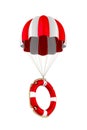 Lifebuoy and parachute on white background. Isolated 3D illustration Royalty Free Stock Photo