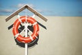 Lifebuoy on the pier with blue sky background Royalty Free Stock Photo