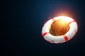 Lifebuoy on planet earth. The concept of saving the planet, crisis, help, anti-crisis program. Copy space 3D illustration 3D