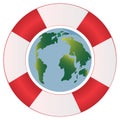 Lifebuoy and planet Earth. Environmental protection concept. Flat design