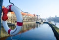 lifebuoy at the quay of river spree in berlin....IMAGE Royalty Free Stock Photo