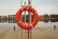 The lifebuoy ring at river thames fos saving lives on south bank