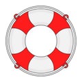 Lifebuoy rope icon in red and white color with black outline isolated on white background, icon is help, rescue or help symbol.