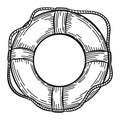 Lifebuoy with rope isolated sketch. Hand drawn life ring in engraving style Royalty Free Stock Photo