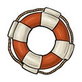 Lifebuoy with rope isolated on white background. Vector vintage engraving Royalty Free Stock Photo