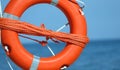 Lifebuoy with rope to rescue swimmers