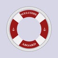 Lifebuoy with ropes, vector illustration, isolated background, cartoon style. Welcome aboard. Marine, nautical theme