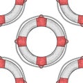 Lifebuoy. Seamless pattern. Hand drawn sketch