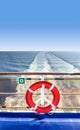 Lifebuoy on a ship at sea.