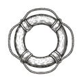 Lifebuoy in sketch style isolated on white background. Sailing trip vintage vector illustration