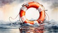 Lifebuoy in a stormy blue sea Royalty Free Stock Photo