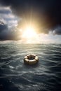 Lifebuoy in a stormy blue sea Royalty Free Stock Photo