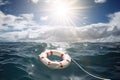 Lifebuoy in a stormy blue sea Royalty Free Stock Photo