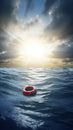 Lifebuoy in a stormy blue sea Royalty Free Stock Photo