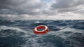 Lifebuoy in a stormy blue sea Royalty Free Stock Photo