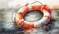 Lifebuoy in a stormy blue sea Royalty Free Stock Photo