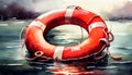 Lifebuoy in a stormy blue sea Royalty Free Stock Photo