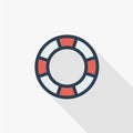 Lifebuoy thin line flat color icon. Linear vector symbol. Colorful long shadow design. Royalty Free Stock Photo