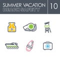 Lifeguard beach safety icon set. Summer. Vacation
