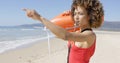 Lifeguard blowing a whistle on beach Royalty Free Stock Photo