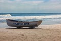 Lifeguard Boat on Sandy Beach in Atlantic City Royalty Free Stock Photo