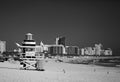 Lifeguard booth in South Beach, Miami. Black and White. Royalty Free Stock Photo