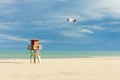 lifeguard cabin on the beach in Narbonne Plage, Languedoc-Roussi