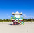 Lifeguard cabin on empty beach, Miami Beach, Florida, USA, safety concept. Royalty Free Stock Photo