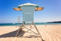 Lifeguard cabin on empty beach of Santa Monica Royalty Free Stock Photo