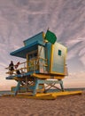 Lifeguard cabin on the shore of Miami South Beach ,march 2021