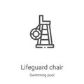 lifeguard chair icon vector from swimming pool collection. Thin line lifeguard chair outline icon vector illustration. Linear