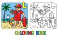 Lifeguard coloring book. Alphabet L Profession ABC