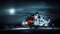 lifeguard descend from helicopter at night Royalty Free Stock Photo