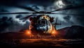 lifeguard descend from helicopter at night Royalty Free Stock Photo