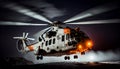 lifeguard descend from helicopter on ship at blue sea Royalty Free Stock Photo