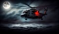 lifeguard descend from helicopter on ship at blue sea Royalty Free Stock Photo