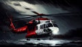 lifeguard descend from helicopter on ship at blue sea Royalty Free Stock Photo