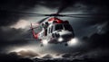 lifeguard descend from helicopter on ship at blue sea Royalty Free Stock Photo