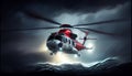 lifeguard descend from helicopter on ship at blue sea Royalty Free Stock Photo